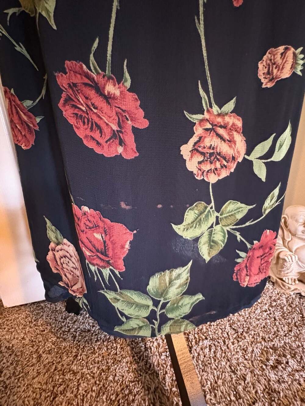 Vintage Whimsygoth 90’s Black Floral Rose Print Keyhole Midi Dress - Picture 4 of 12